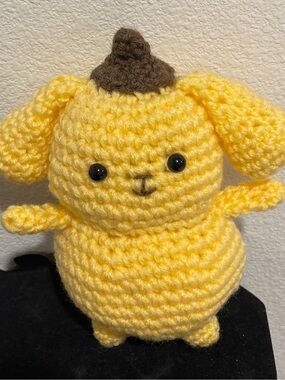 Bright Yellow Crochet Plush with Brown Top Accent